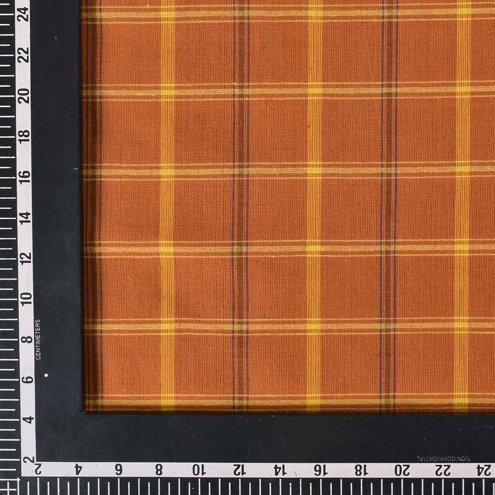 CHECK MUSTARD PURE COTTON 96 GSM HANDWOVEN FABRIC 494