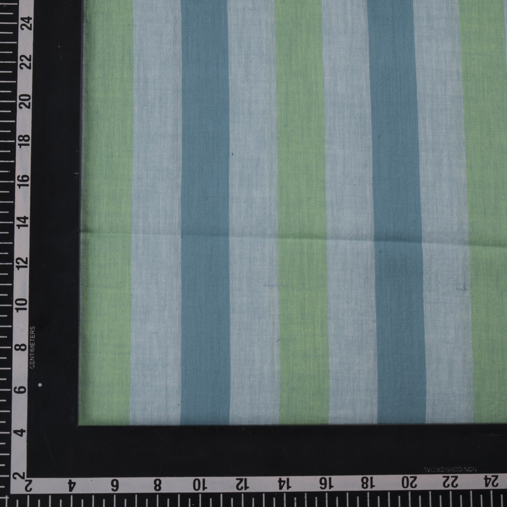STRIPE BLUE & GREEN PURE COTTON 88 GSM HANDWOVEN FABRIC 198