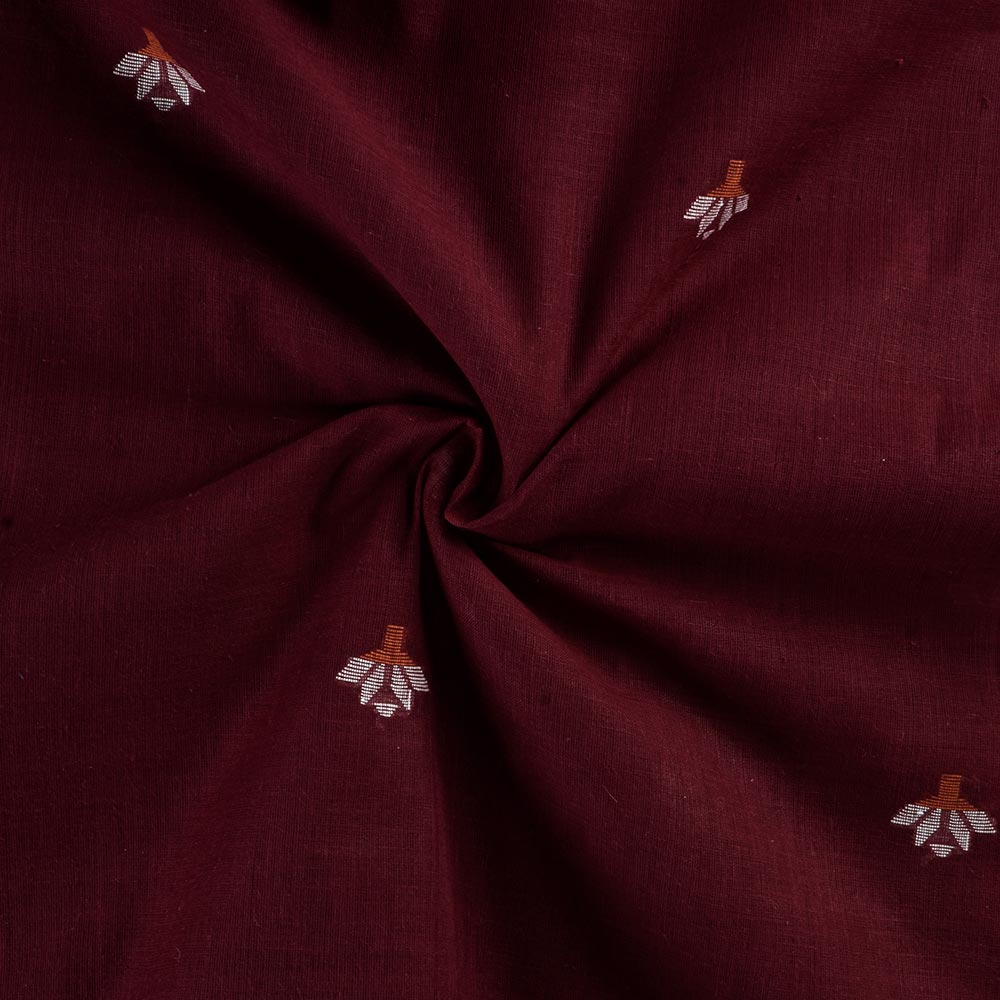 Floral Maroon Jamdani Pure Cotton 60 GSM Handwoven Fabric