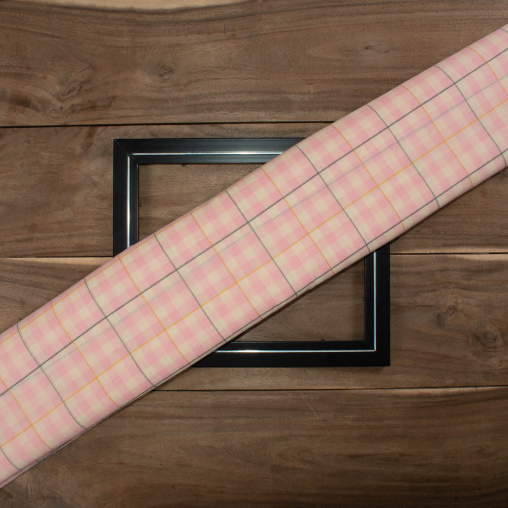 Check Multicolor Pure Cotton 60 GSM Handwoven Fabric 686