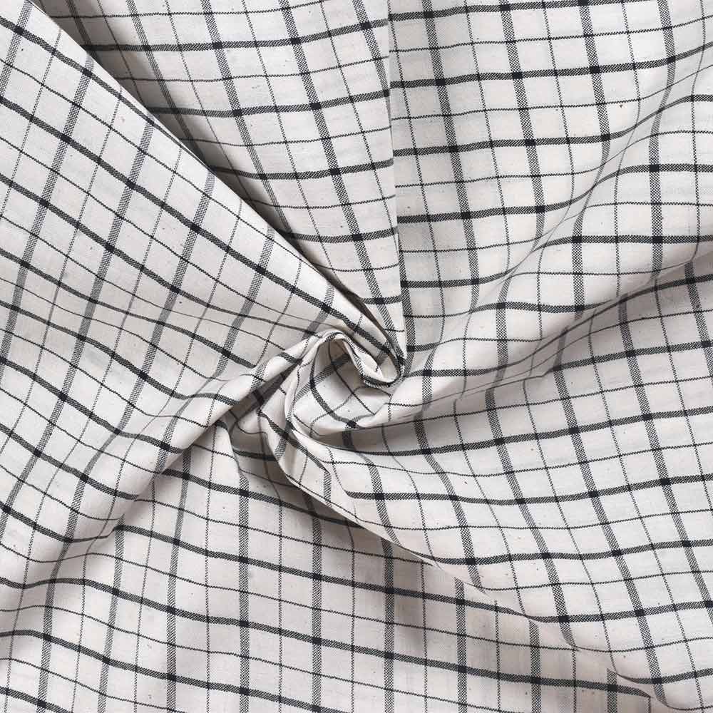 Check Black & White Pure Cotton 83 GSM Handwoven Fabric