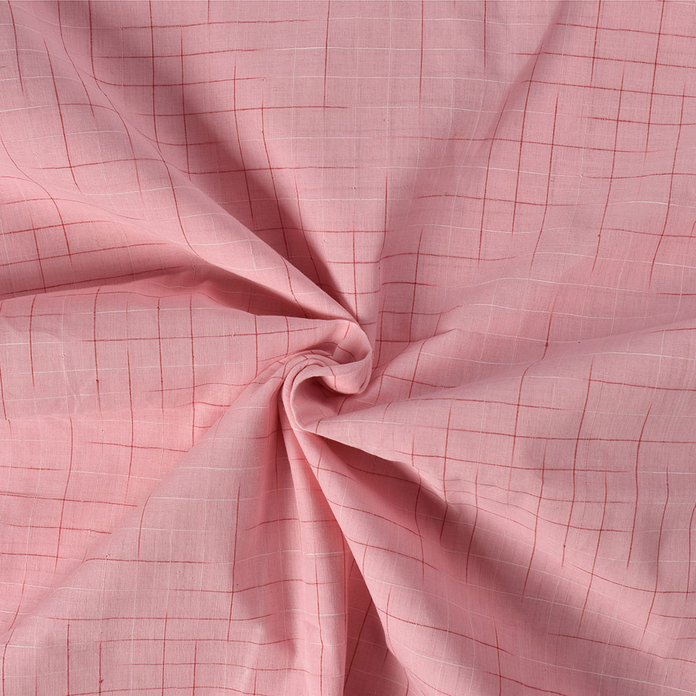 Check Red Pink Yarn Tie Dye Pure Cotton 60 GSM Handwoven Fabric