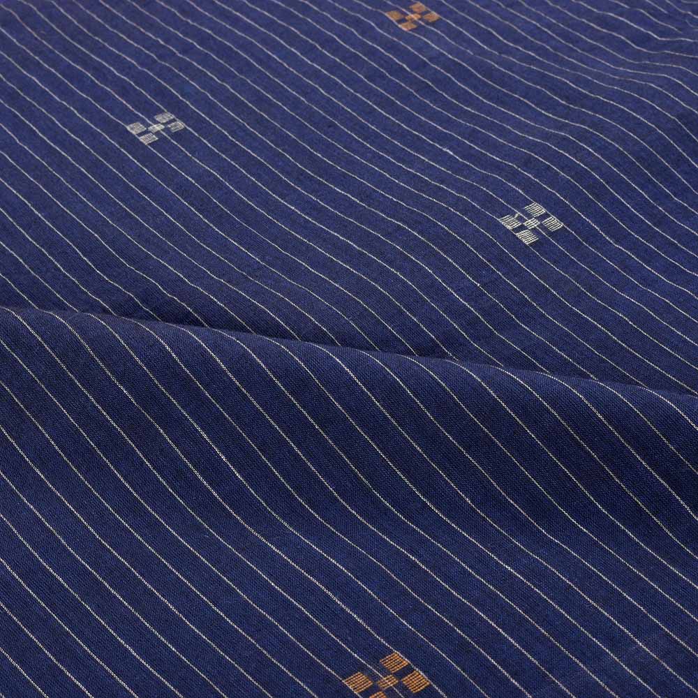 GEOMETRIC STRIPE BLUE JAMDANI PURE COTTON 55 GSM FABRIC