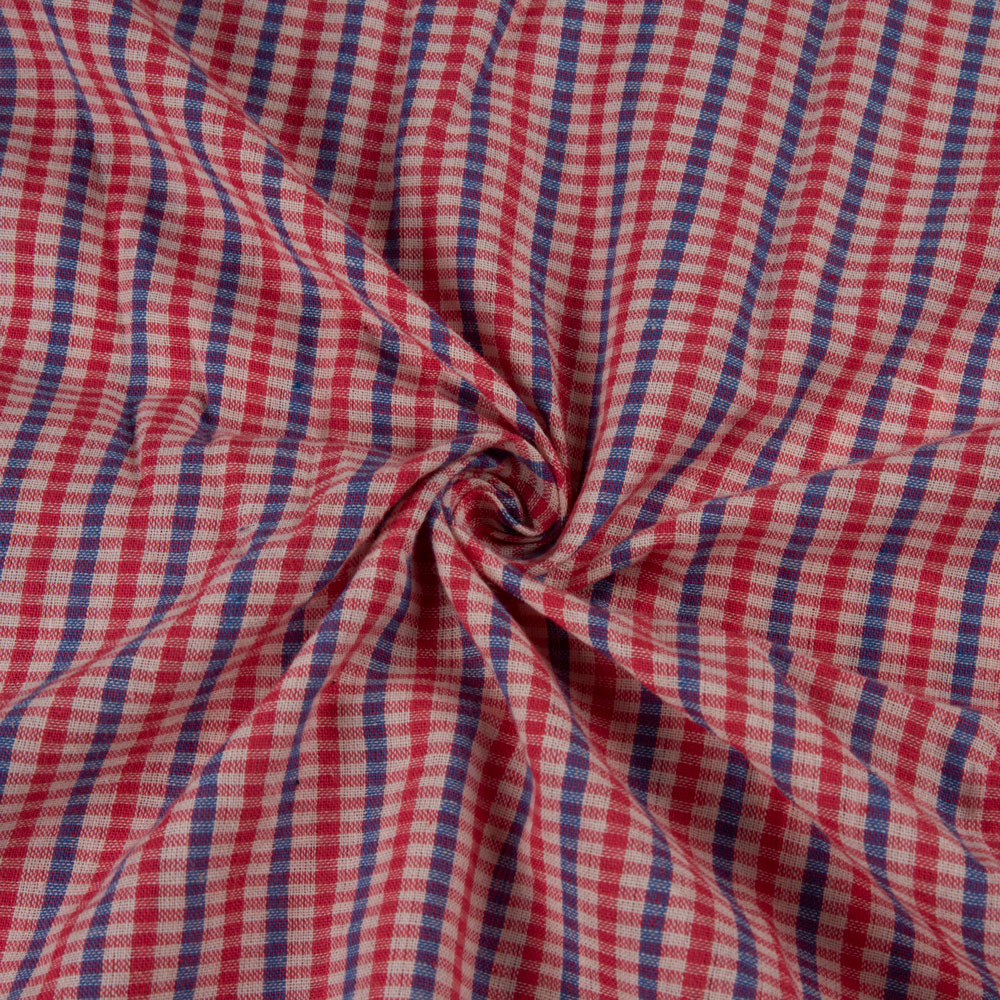 Check Red & Blue Pure Cotton 92 GSM Handwoven Fabric