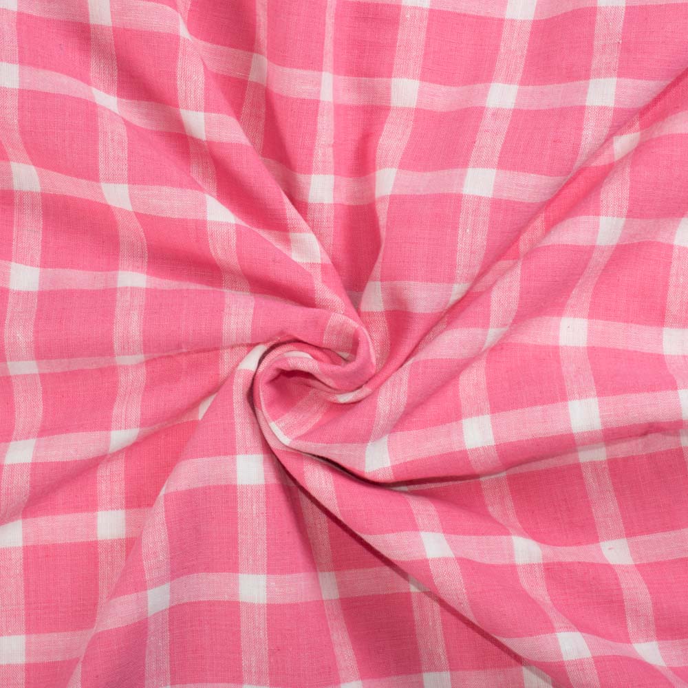 Check Pink White Cotton Khadi 105 GSM Handwoven Fabric