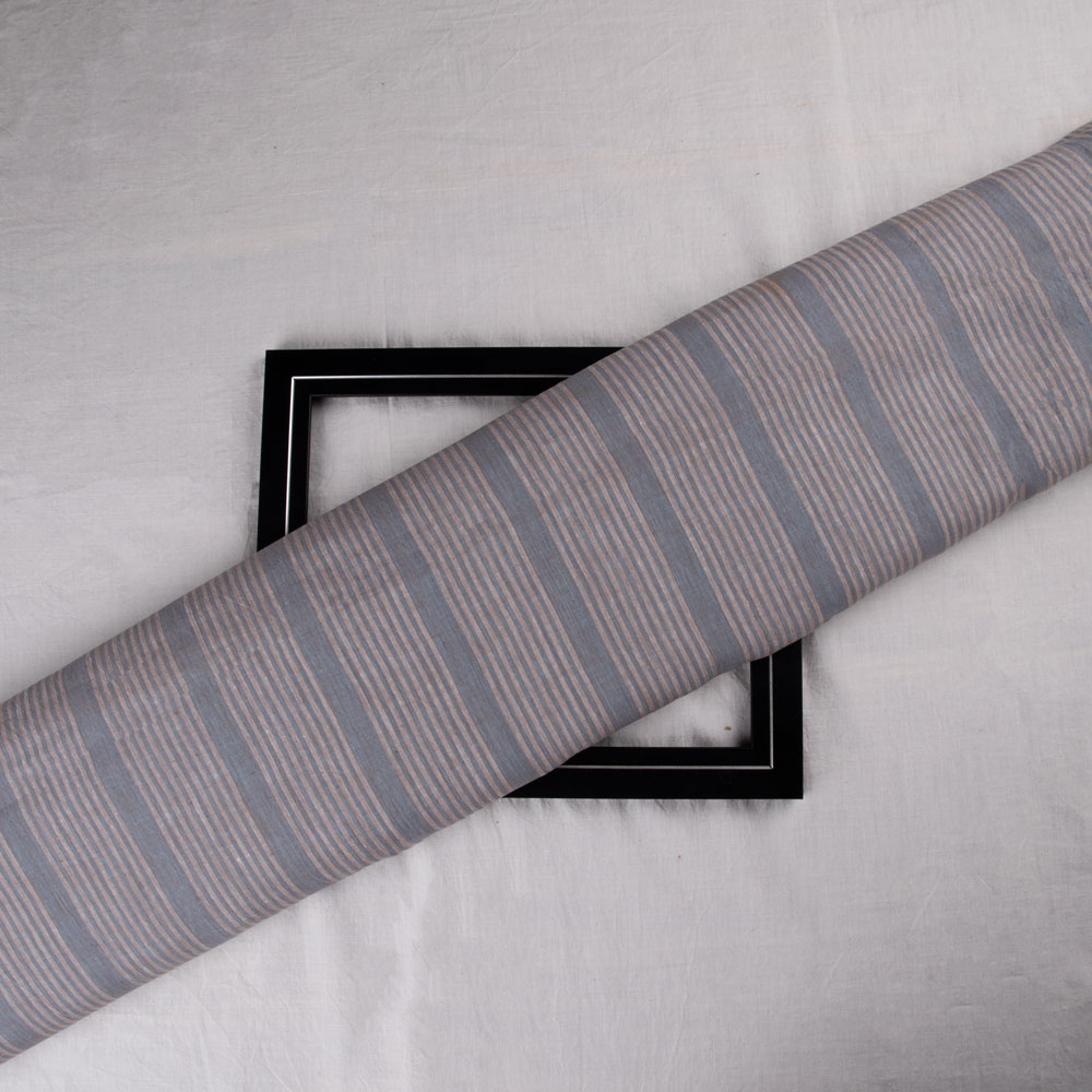 Stripe Grey Brown Pure Cotton 62 GSM Handwoven Fabric