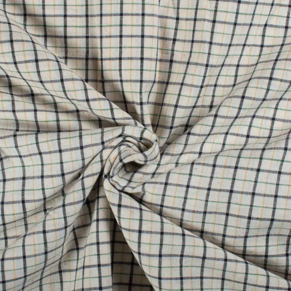 Check Ecru Base Multicolour Cotton Khadi 115 GSM Handwoven Fabric 747