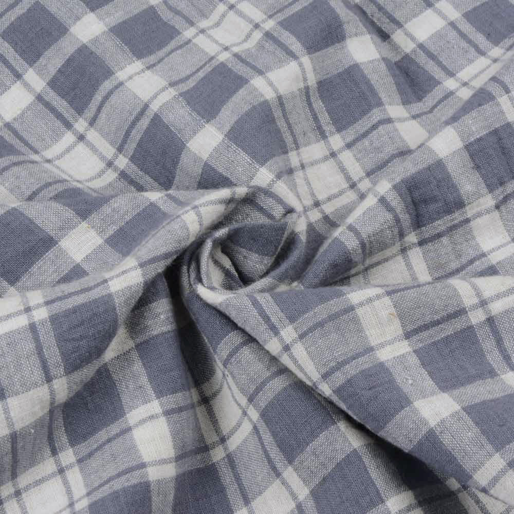 Check Bluish Grey & White Pure Cotton 105 GSM Handwoven Fabric