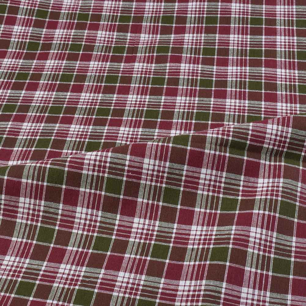 CHECK MAROON & OLIVE PURE COTTON 98 GSM HANDWOVEN FABRIC