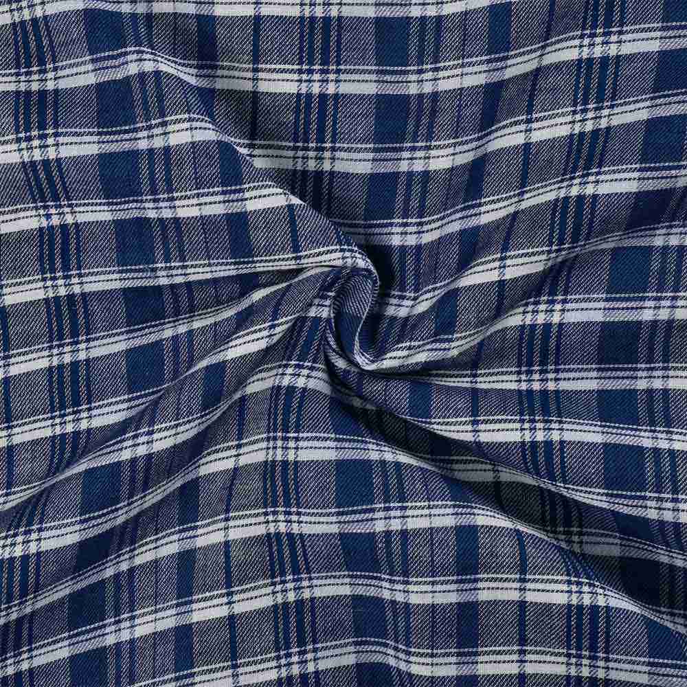 CHECK REVERSIBLE SATIN TWILL BLUE PURE COTTON 100 GSM HANDWOVEN FABRIC 36