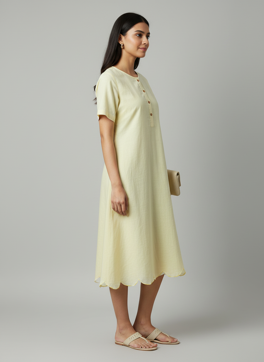 A-line Dress with Hem Embroidery