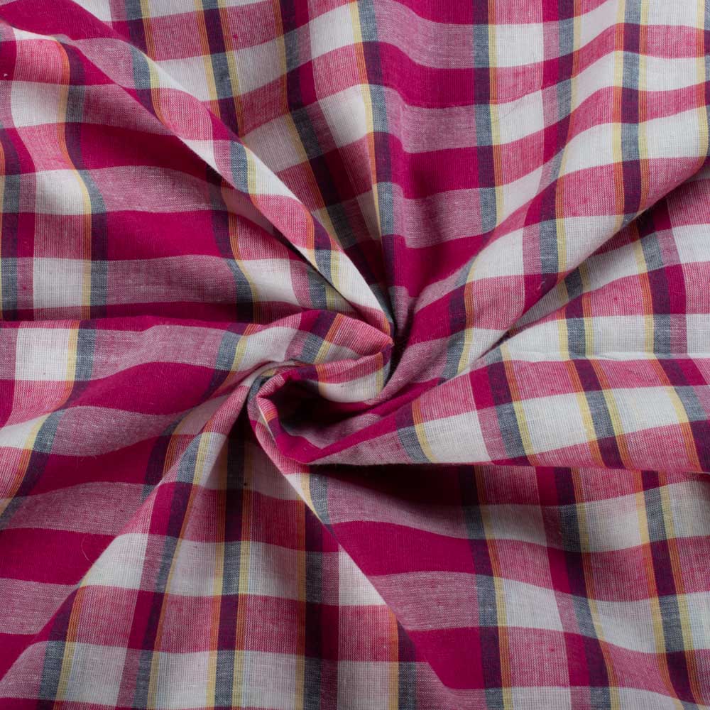 Check Multicolour Pure Cotton 70 GSM Handwoven Fabric 874