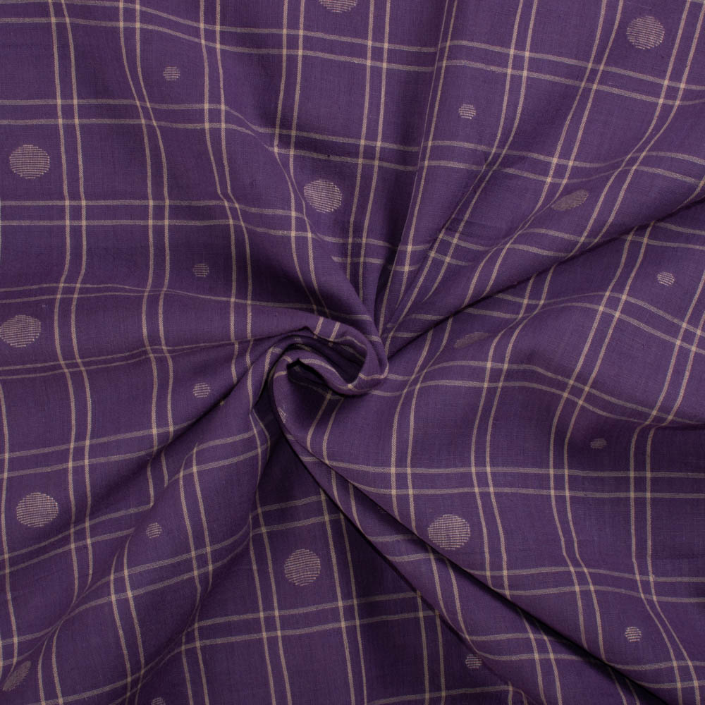 Purple Cream Cheak Jamdani Pure Cotton 65 GSM Handwoven Fabric 