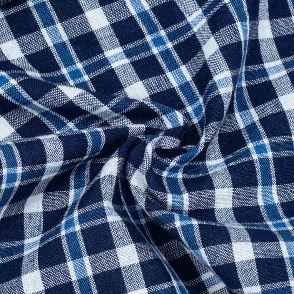 Check Blue Pure Cotton 115 GSM Handwoven Fabric