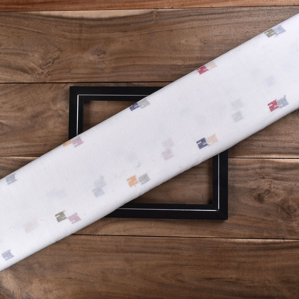 White Geometric Jamdani Pure Cotton 50 GSM Handwoven Fabric