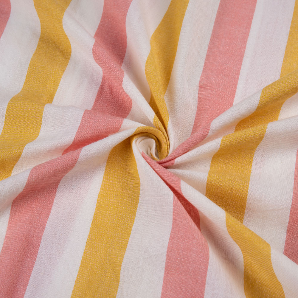 Stripe Orange & Pink Pure Cotton 92 GSM Handwoven Fabric