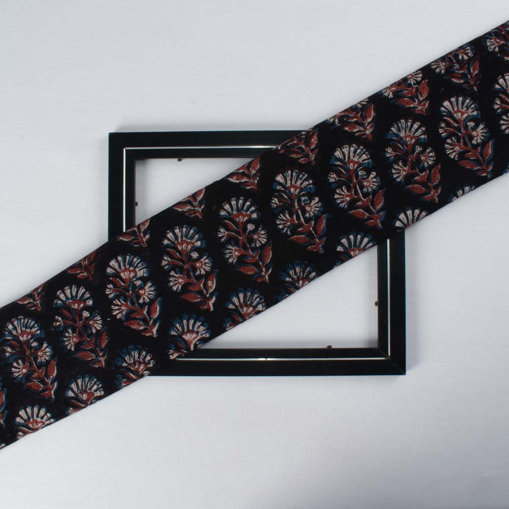 Natural Iron Rust With Jaggery Black Block Printed Organic Khadi 174 GSM Handwoven Fabric