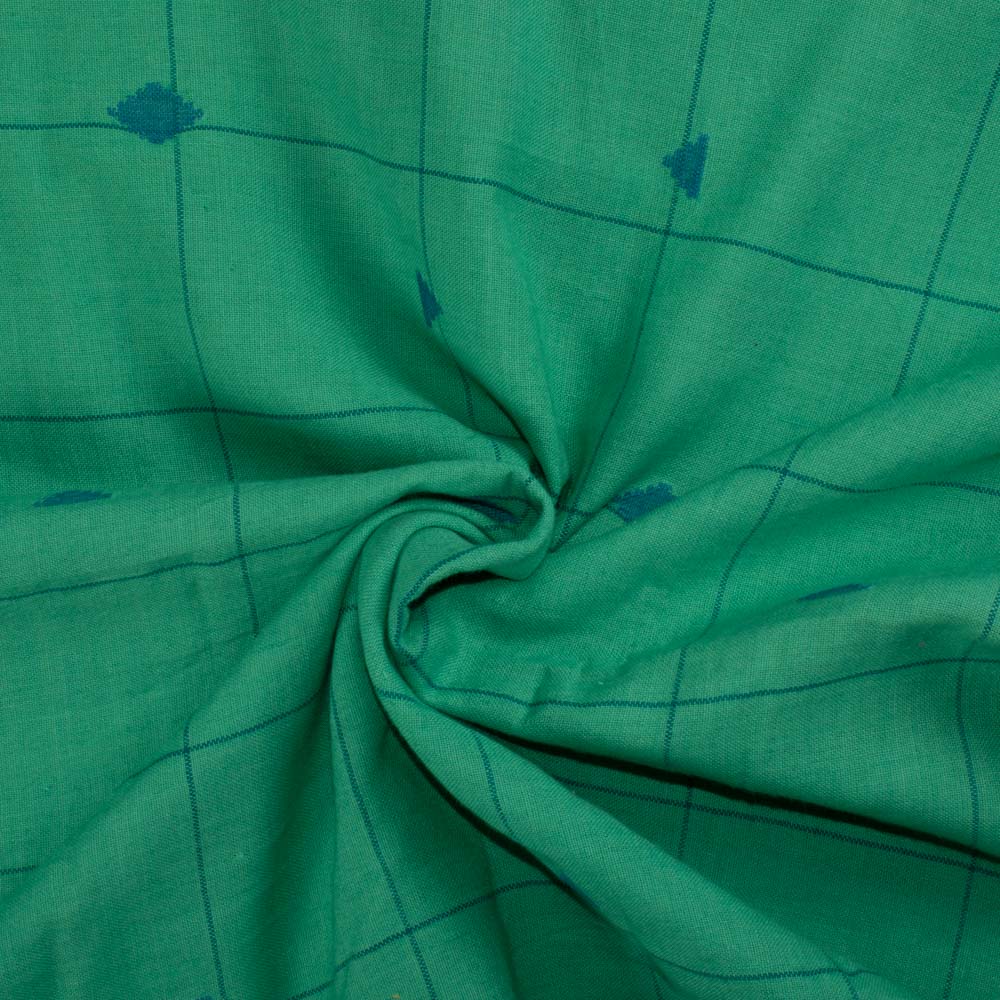 Geometric Check Green Jamdani Pure Cotton 87 GSM Fabric