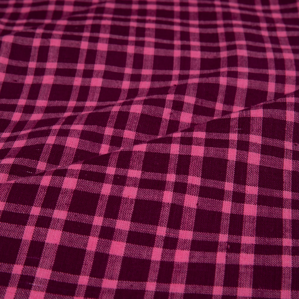 CHECK PINK KHADI COTTON 98 GSM HANDWOVEN FABRIC