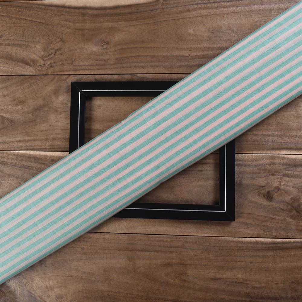 Stripe Green & Cream Pure Cotton 62 GSM Handwoven Fabric
