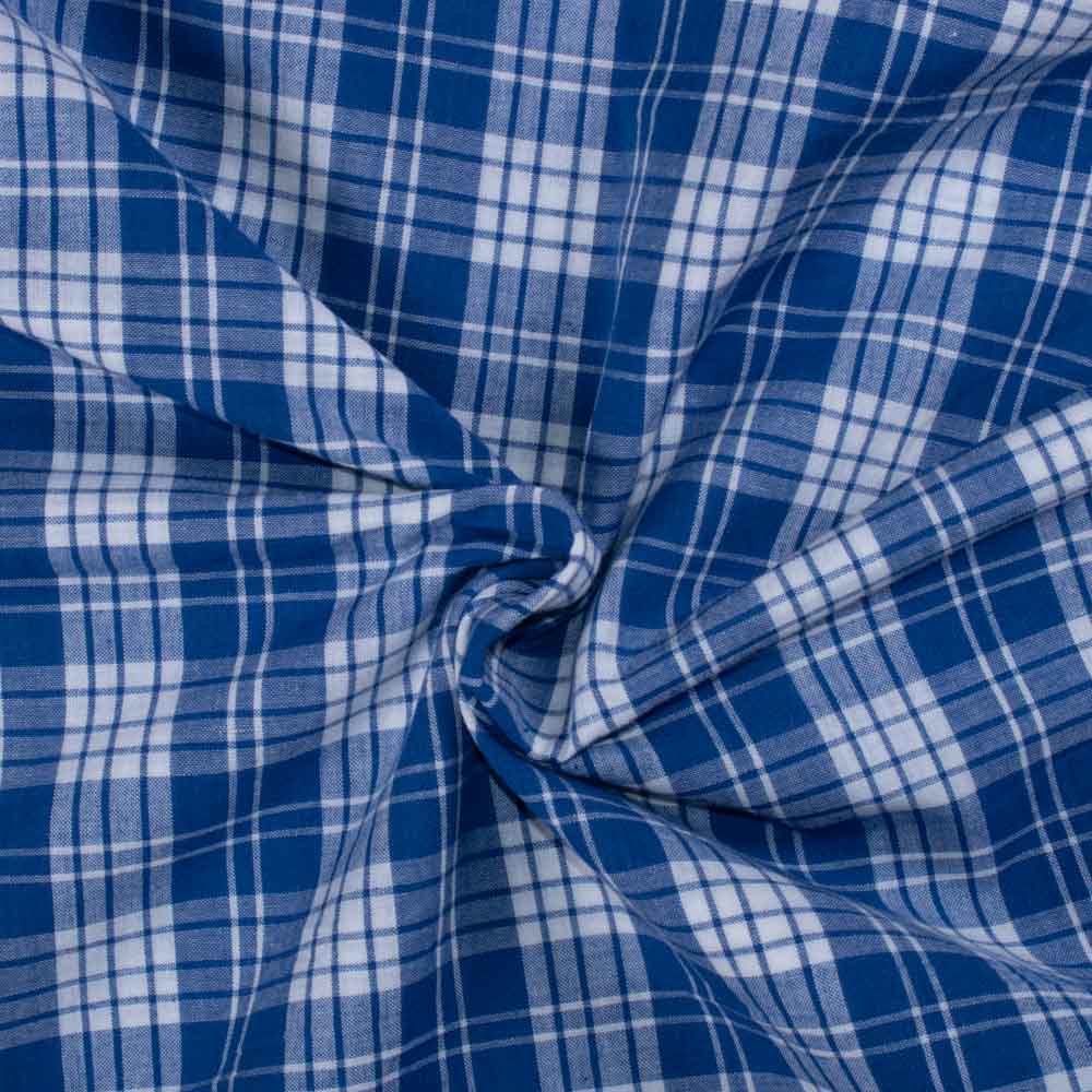 Check White Blue Pure Cotton 90 GSM Handwoven Fabric