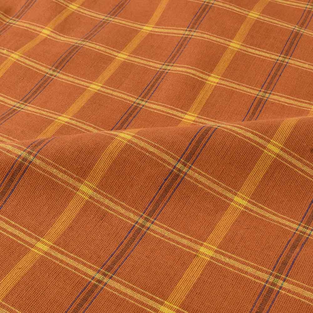 CHECK MUSTARD PURE COTTON 96 GSM HANDWOVEN FABRIC 494