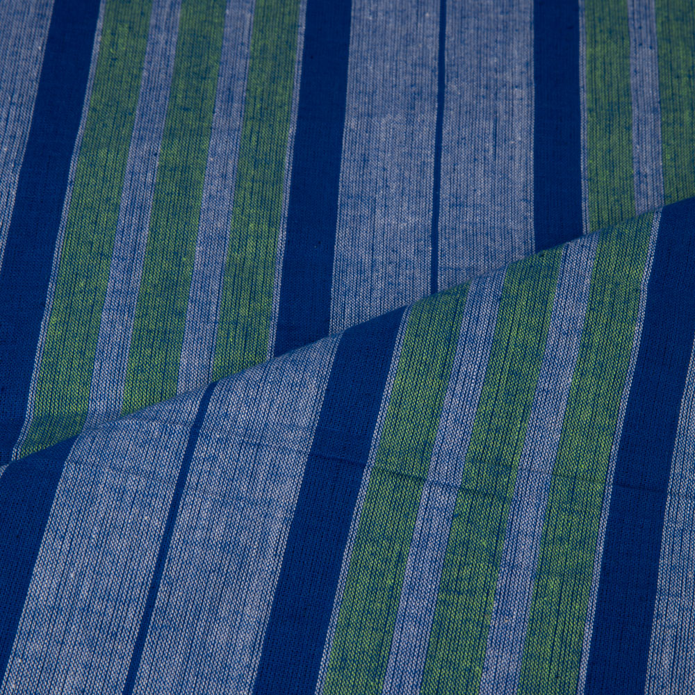 STRIPE BLUE & GREEN PURE COTTON 90 GSM HANDWOVEN FABRIC