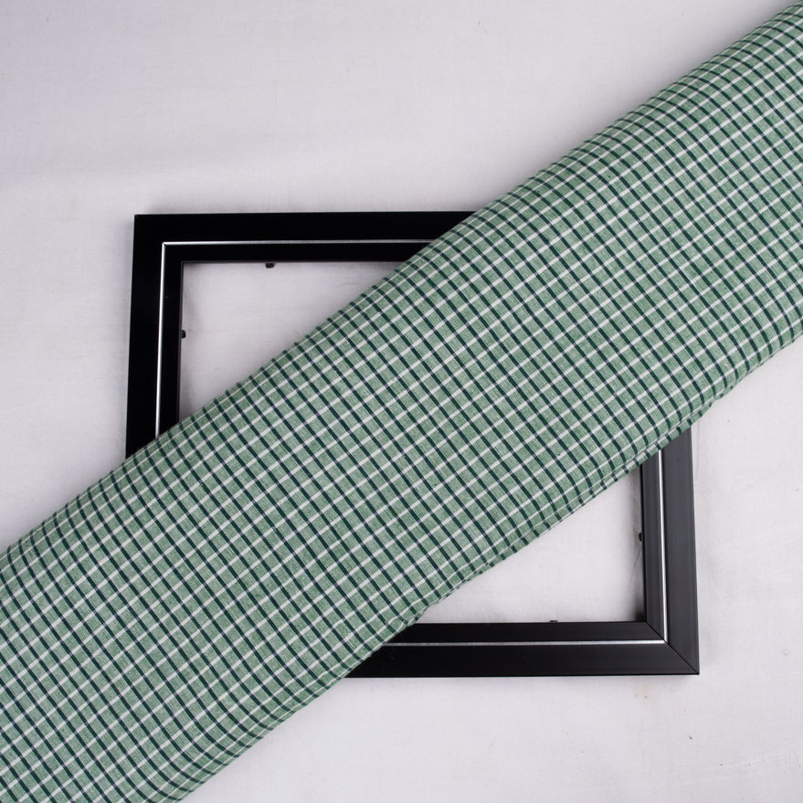 Check Green White Pure Cotton 98 GSM Handwoven Fabric