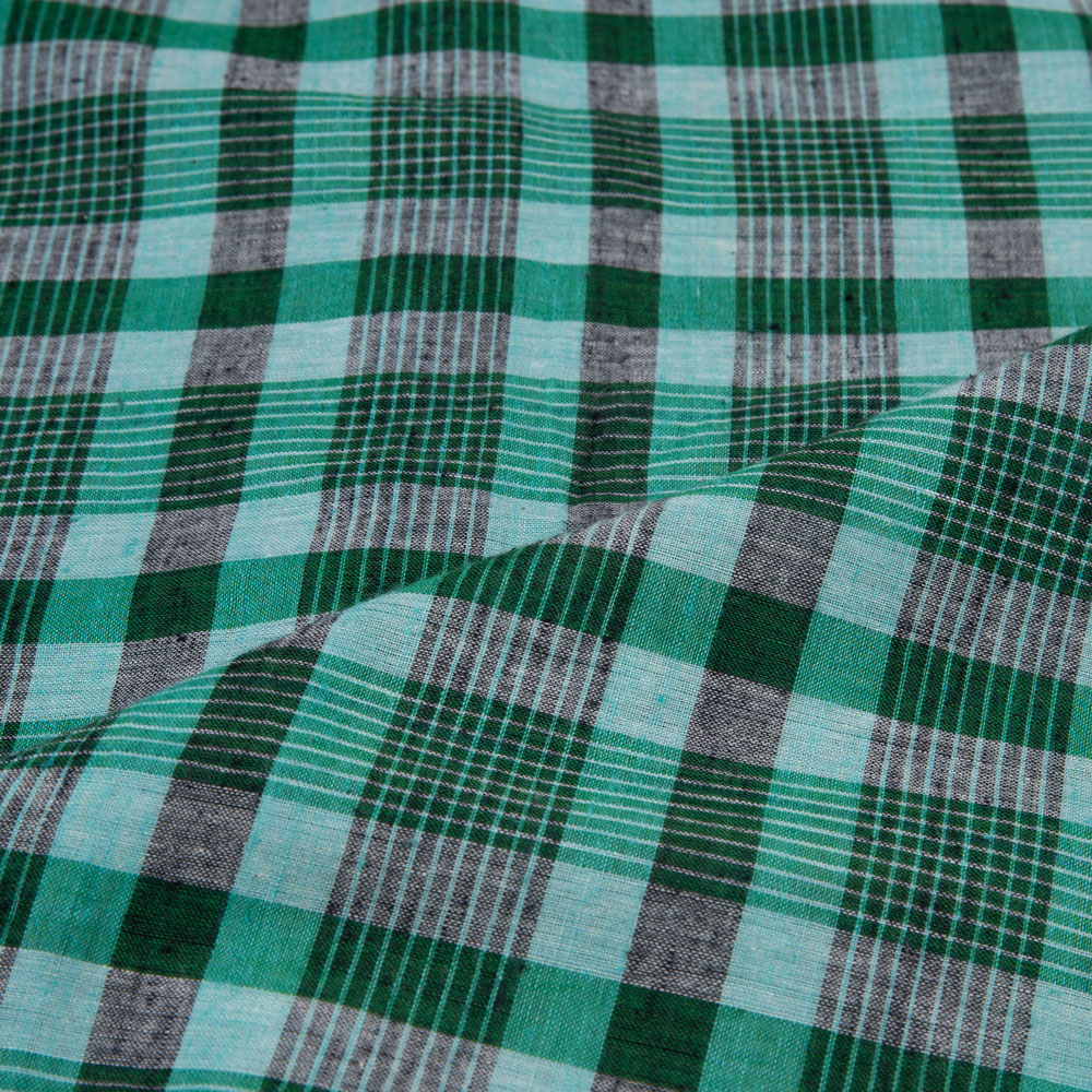 CHECK GREEN PURE COTTON 66 GSM HANDWOVEN FABRIC 240
