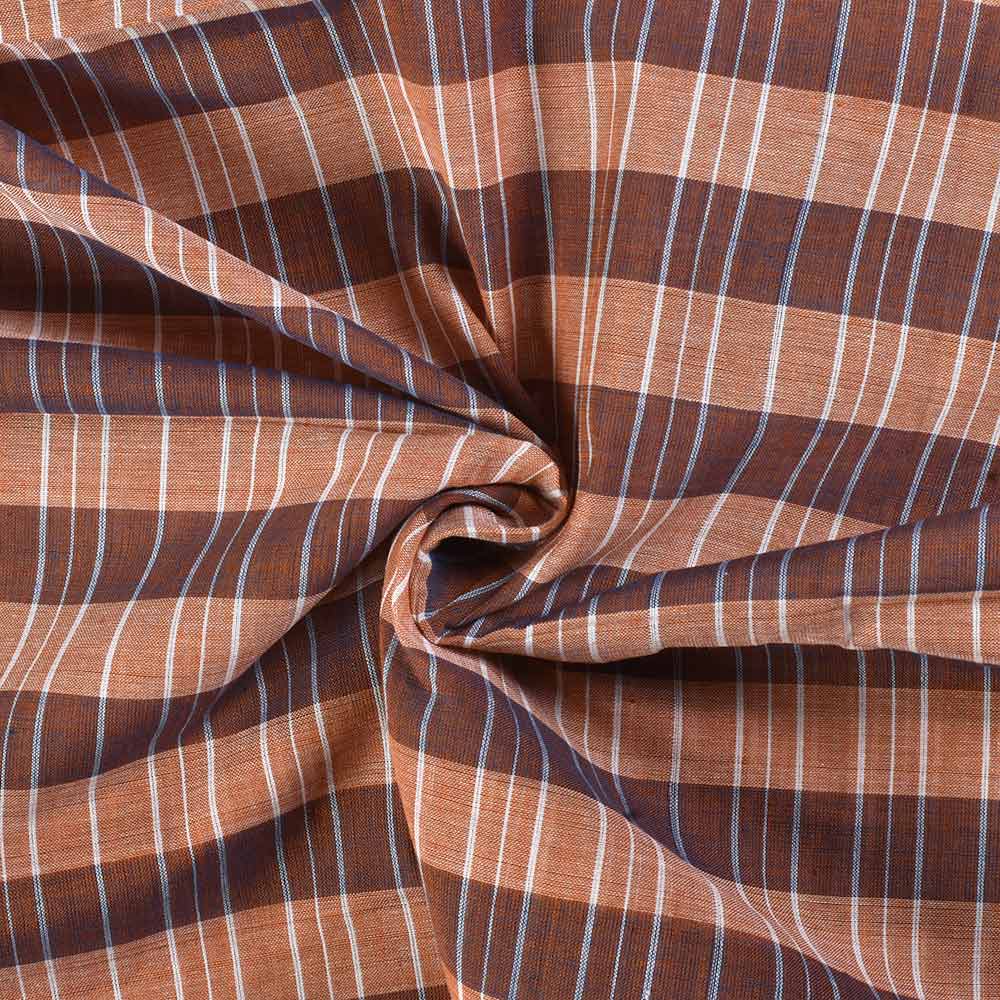 Check Brown Pure Cotton 67 GSM Handwoven Fabric