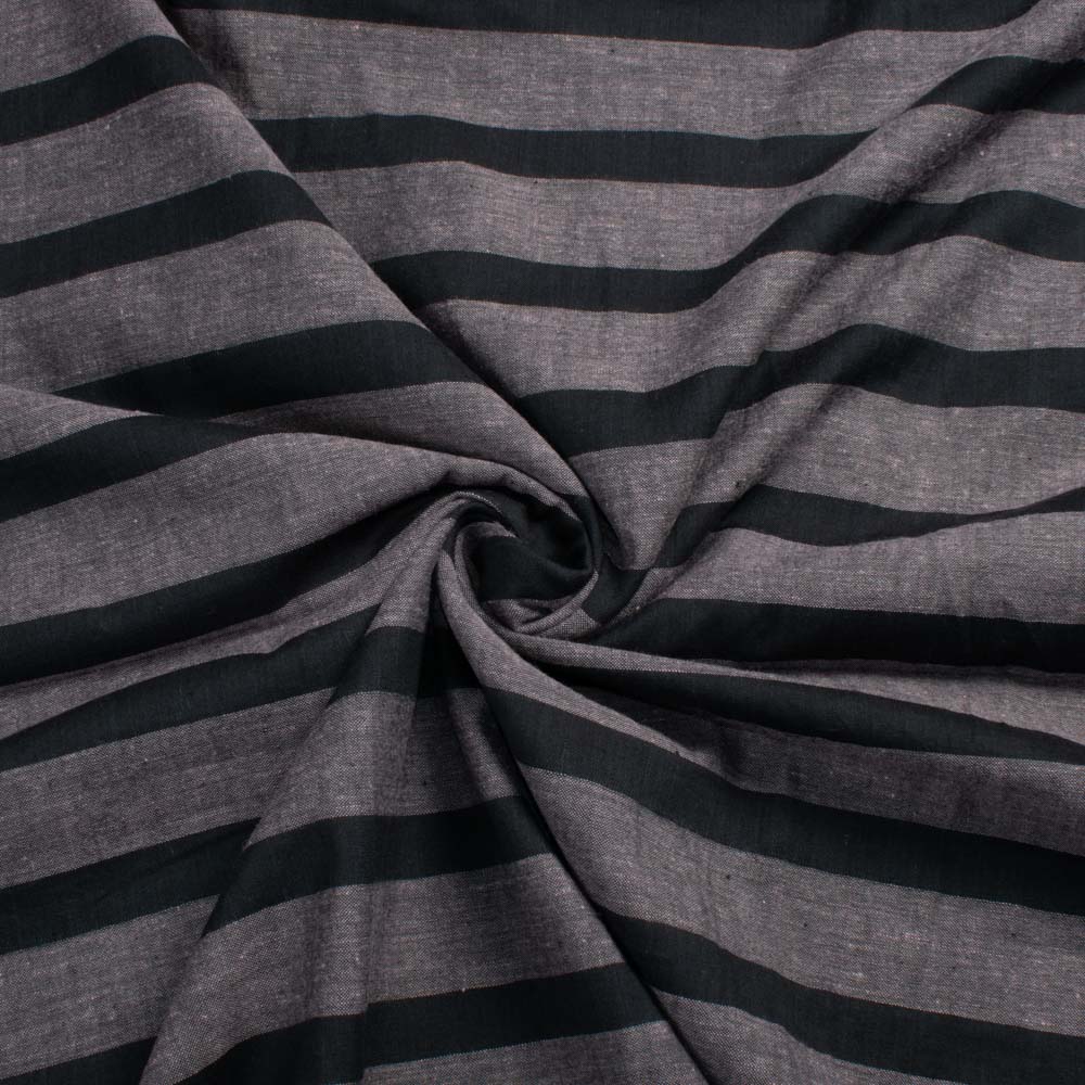 Stripe Grey & Black Pure Cotton 81 GSM Handwoven Fabric