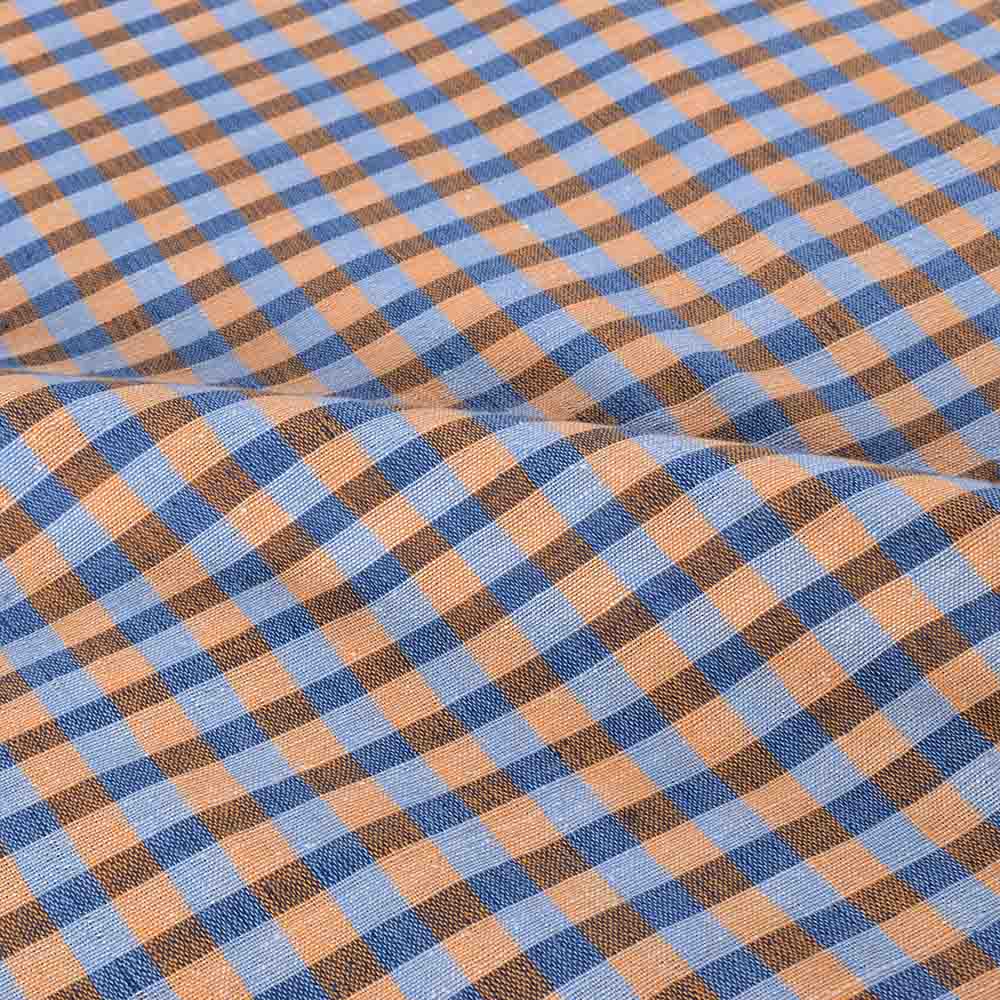 CHECK BLUE YELLOW KHADI COTTON 105 GSM HANDWOVEN FABRIC