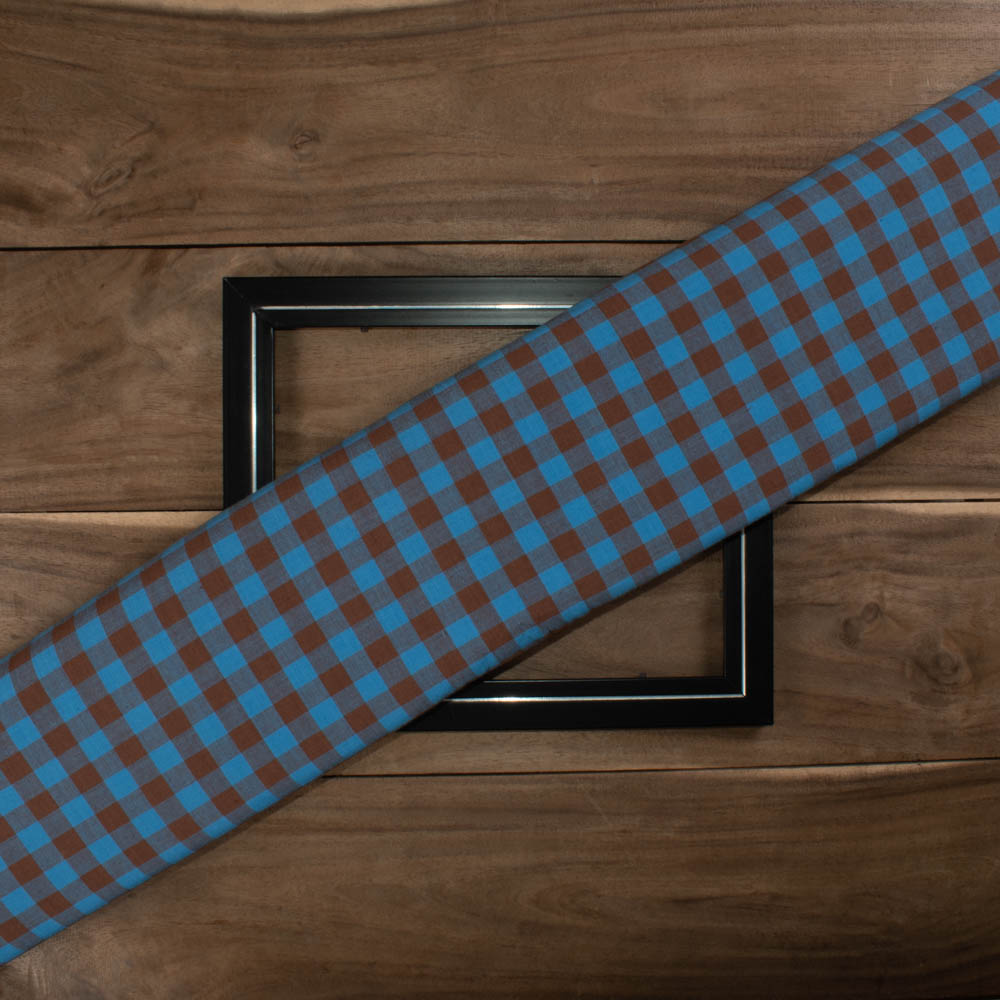 Check Blue & Brown Pure Cotton 110 GSM Handwoven Fabric 