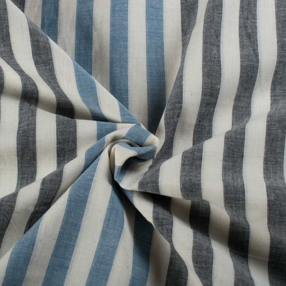 Stripe Blue Black White Pure Cotton 65 GSM Handwoven Fabric