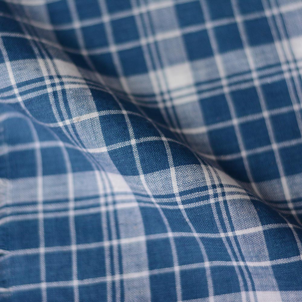 Check Blue & White Pure Cotton 92 GSM Handwoven Fabric 96