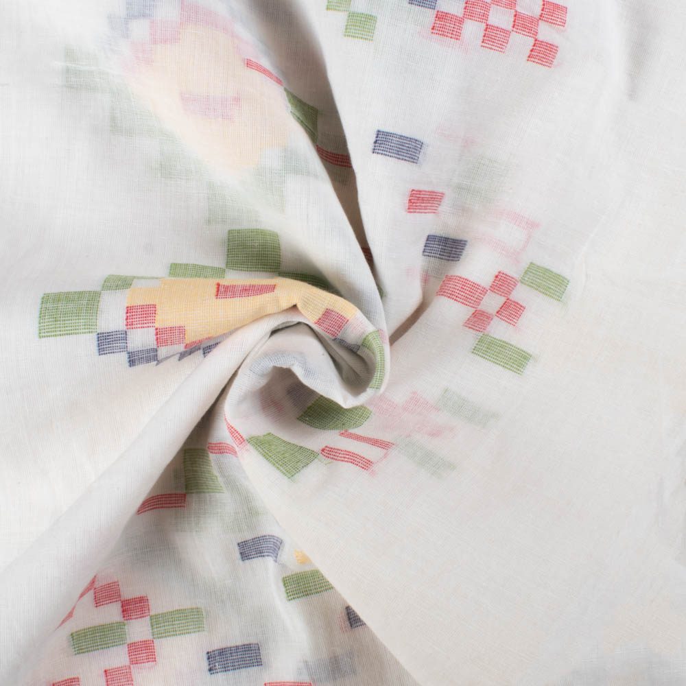 Plain White Pure Cotton 55 GSM Multicolor Abstract Motif Jamdani Fabric