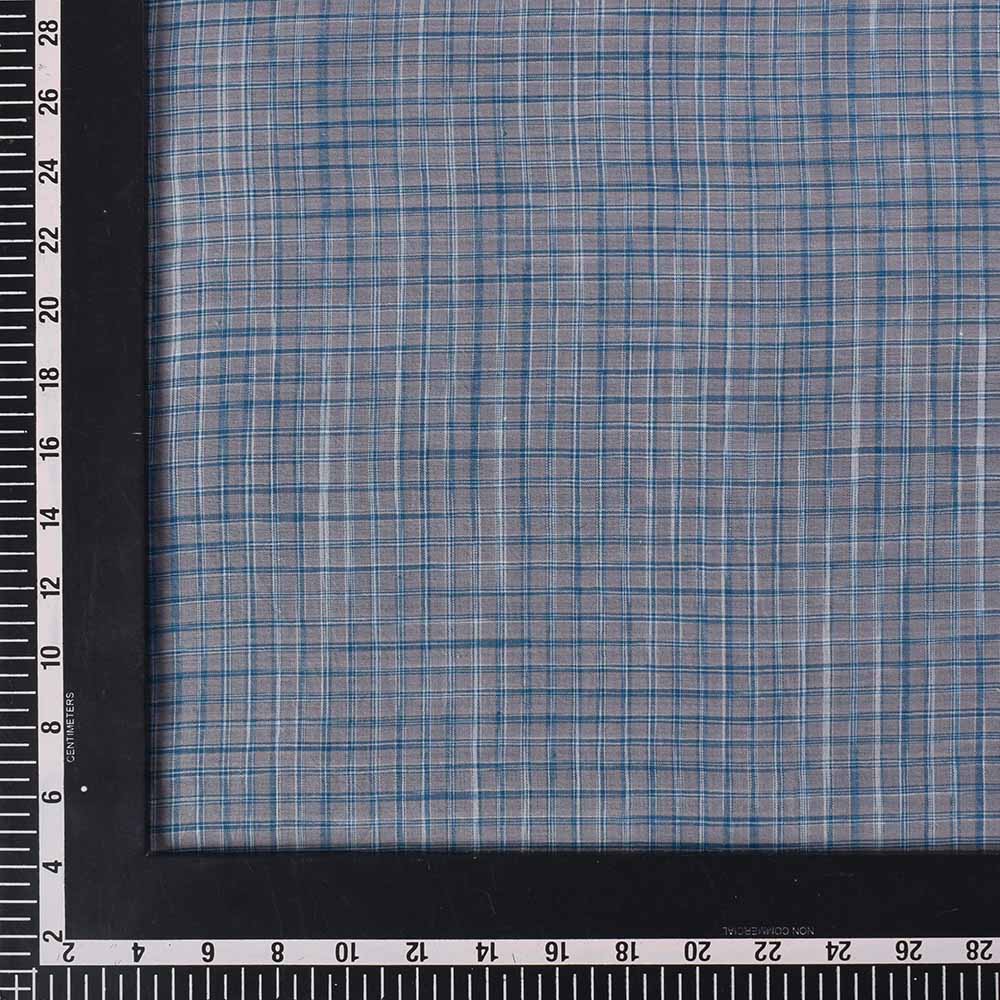 CHECK GREY BLUE YARN TIE DYE PURE COTTON 60 GSM HANDWOVEN FABRIC