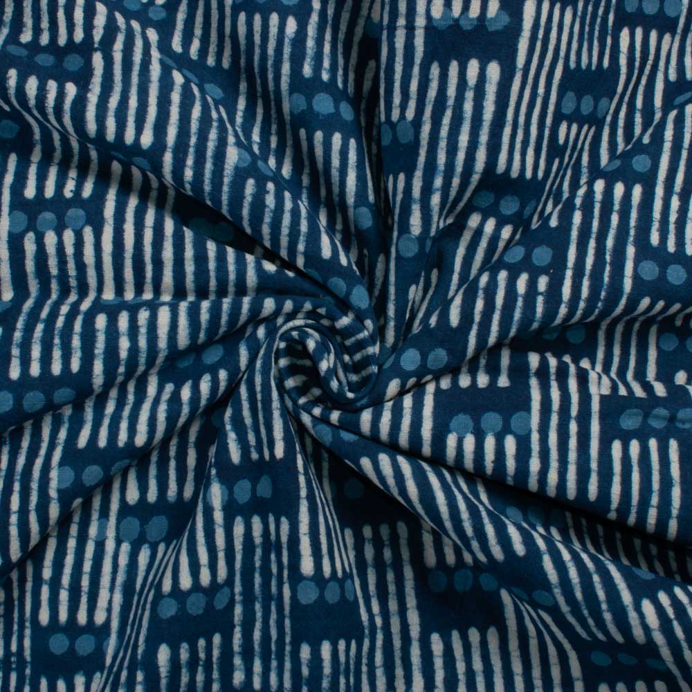 Natural Indigo Dye Blue Block Print Fabric 128 GSM Khadi Natural Dye fabric 73 