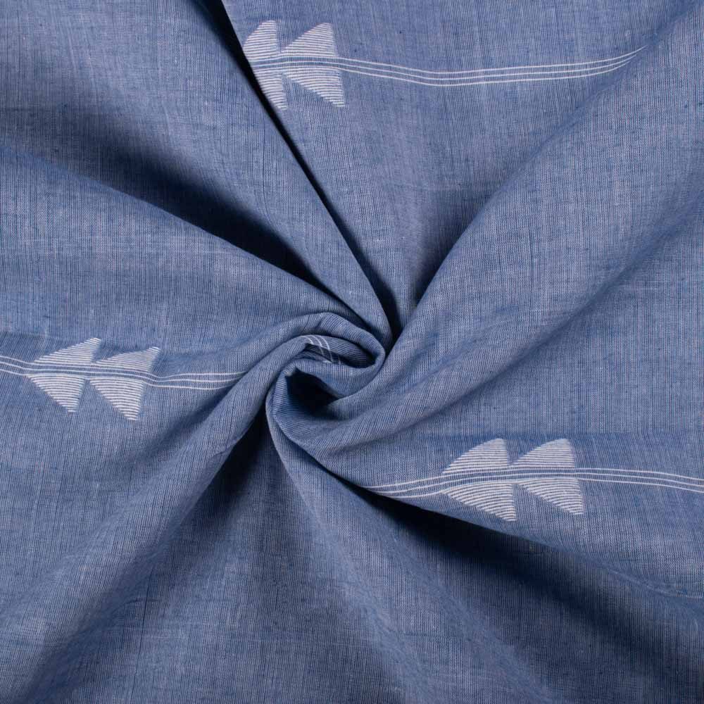 Plain Blue Pure Cotton 55 GSM White Arrow Motif Jamdani Fabric