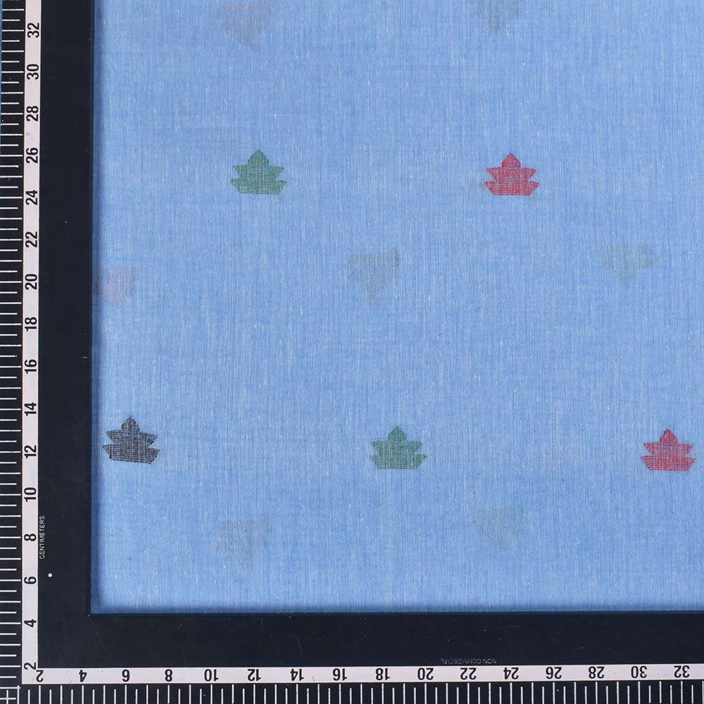 GEOMETRIC SKY BLUE JAMDANI PURE COTTON 60 GSM HANDWOVEN FABRIC