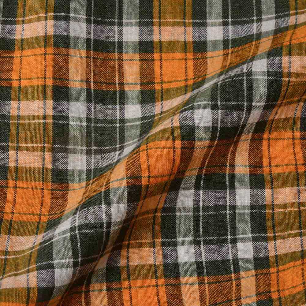 CHECK ORANGE & BLACK PURE COTTON 97 GSM HANDWOVEN FABRIC
