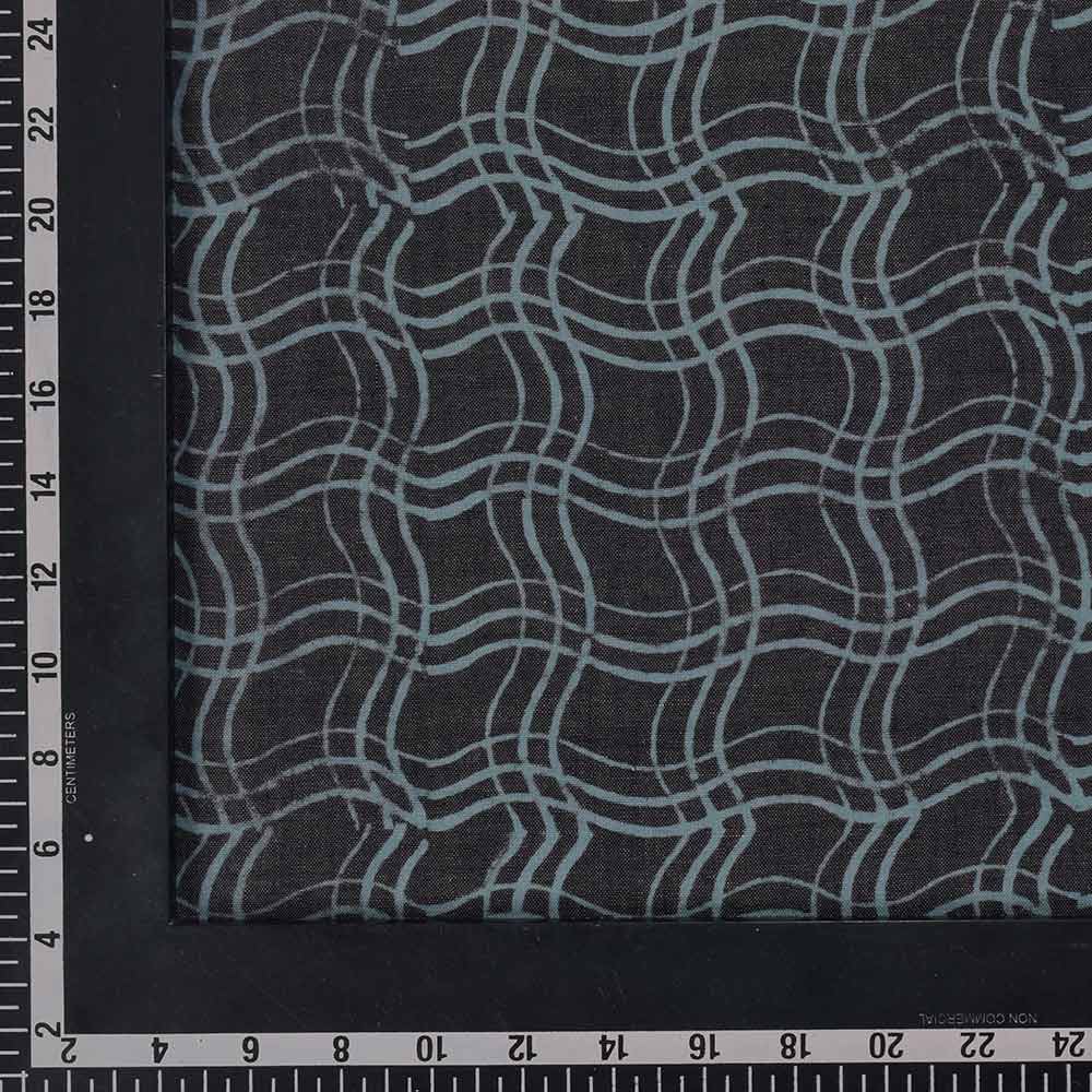 WAVY BLUE BLACK DISCHARGE BLOCK PRINTED PURE COTTON 88 GSM HANDWOVEN FABRIC