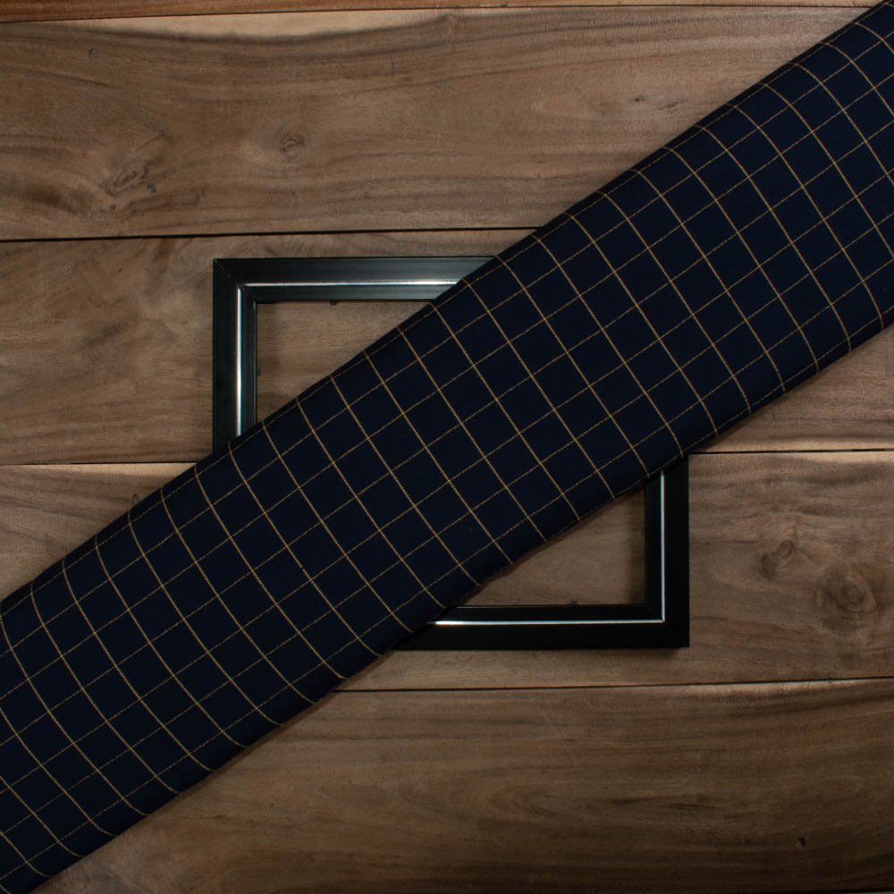 Check Black Yellow Pure Cotton 145 GSM Handwoven Fabric