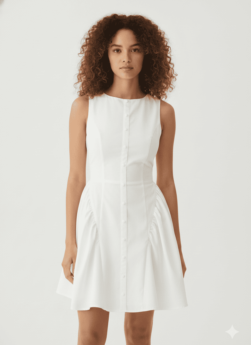 Side Gathered Dress With Buttons