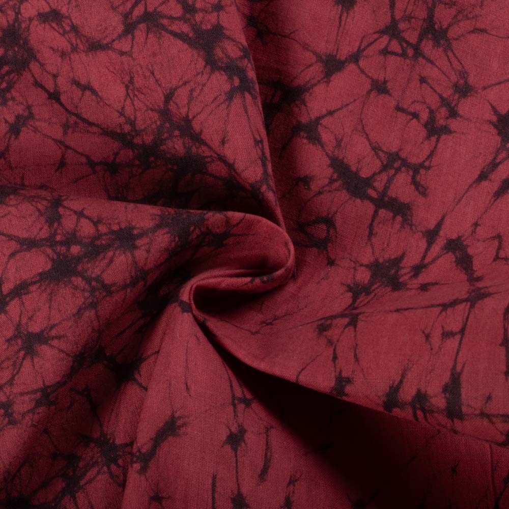 Abstract Red Batik Cotton Khadi 112 GSM Fabric - Hand Printed