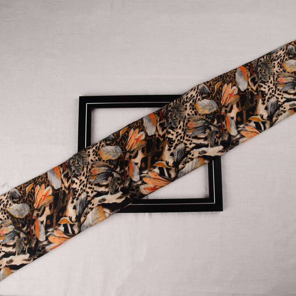 Abstract Multicolor Digital Printed Pure Silk 40 GSM Handwoven Fabric