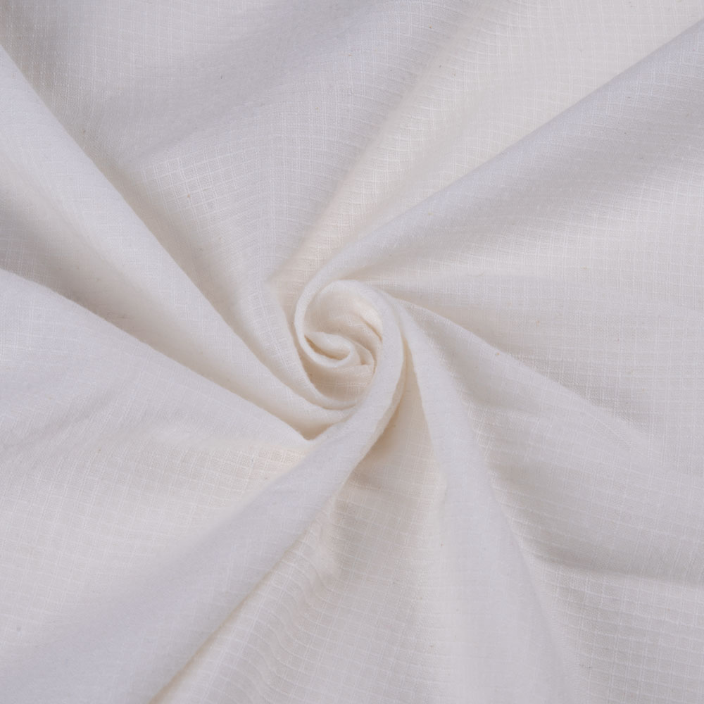 WHITE CHECK COTTON 84 GSM FABRIC - BLEACHED WHITE & DYEABLE