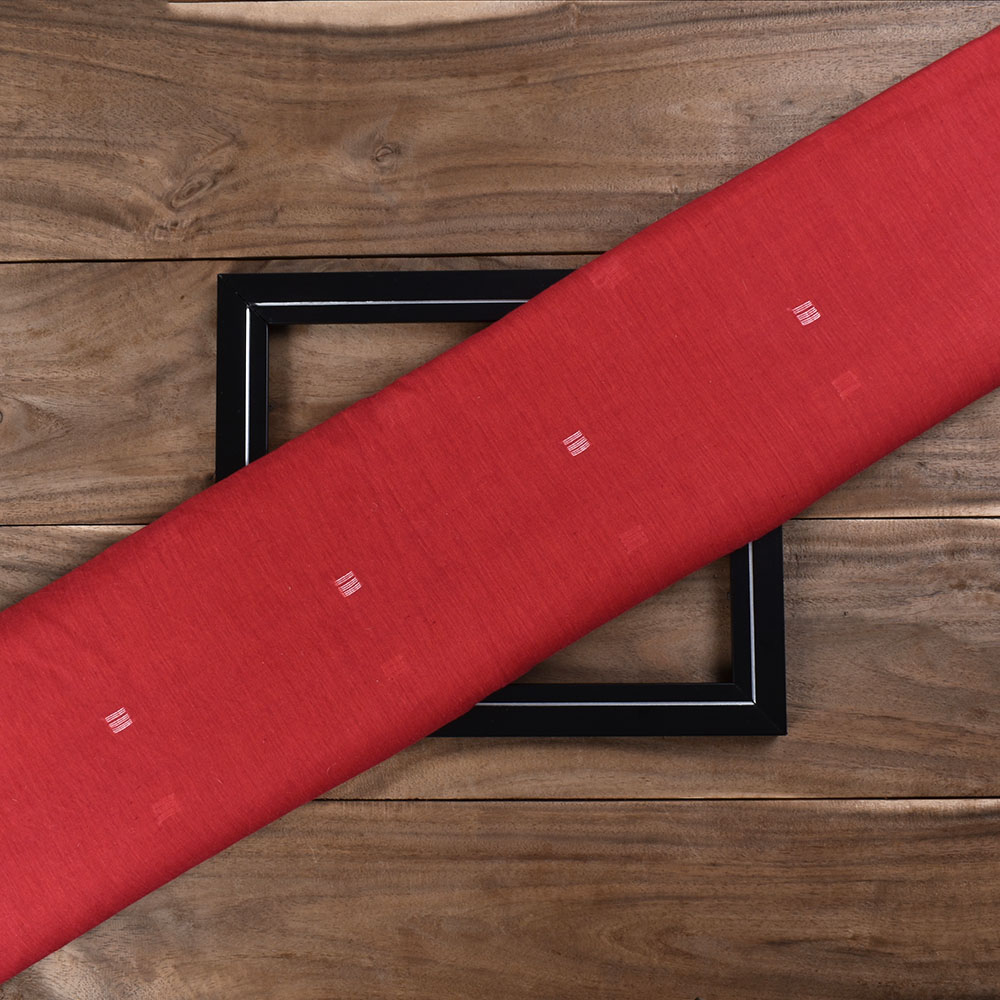 Geometric Red Jamdani Pure Cotton 56 GSM Handwoven Fabric 305