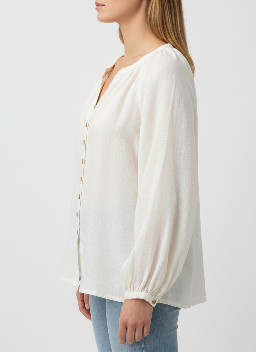 Gathered & Button Peasant Top