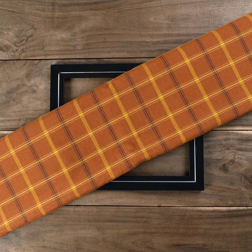 Check Mustard Pure Cotton 96 GSM Handwoven Fabric 494